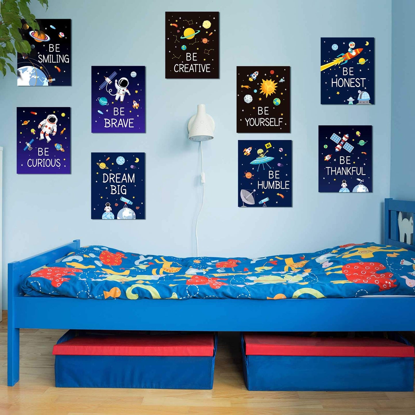 Zonon 9 Pieces Outer Space Decor for Kids Room Boy Bedroom 8 x 10 Inch Outer Space Unframed Posters Inspirational Art Decoration for Boys and Girls Playroom Nursery College Dorm Decor