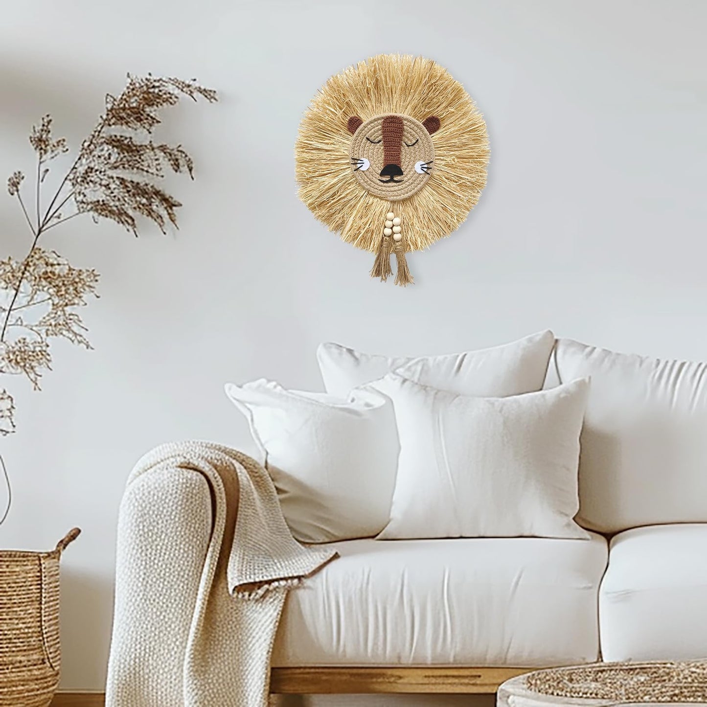 YarnieJiajia Boho Handmade Lion Head Nursery Wall Decor Safari Jungle Theme Wall Hanging Art For Baby Girl Boy Bedroom
