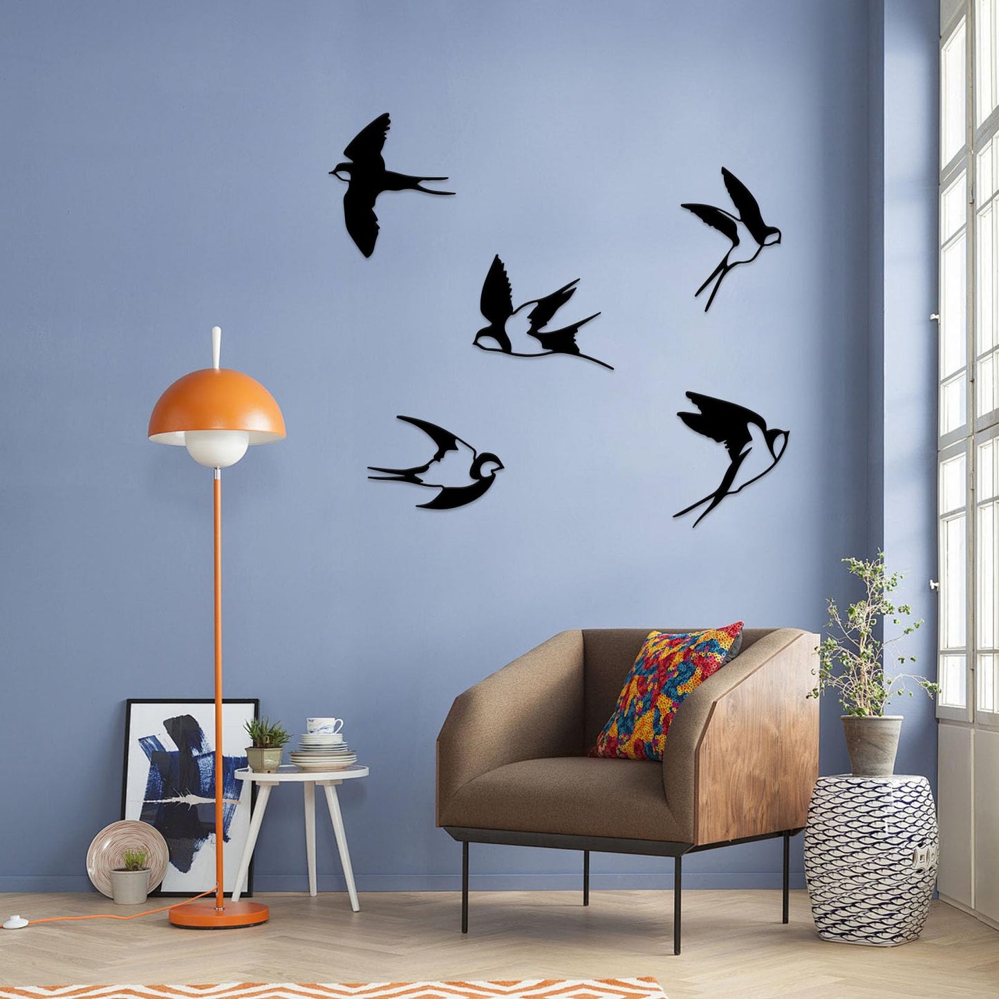 ESTART Birds Metal Wall Decor, 5 Pcs Black Birds Metal Wall Art Outdoor Hanging Decorative Bird Wall Sculpture for Home Kitchen Patio Bedroom Living Room Bathroom Garden