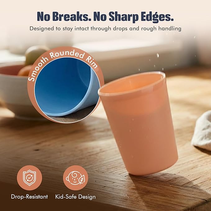 MASTERCOOK 6 Pcs. Small Reusable Cups –8 oz Unbreakable Drinking Glasses -Toddler Cups for Water, Juice, Milk–BPA Free Stackable Tumblers Plastic Cup set for Kitchen, Picnics, Parties- Kid-Friendly