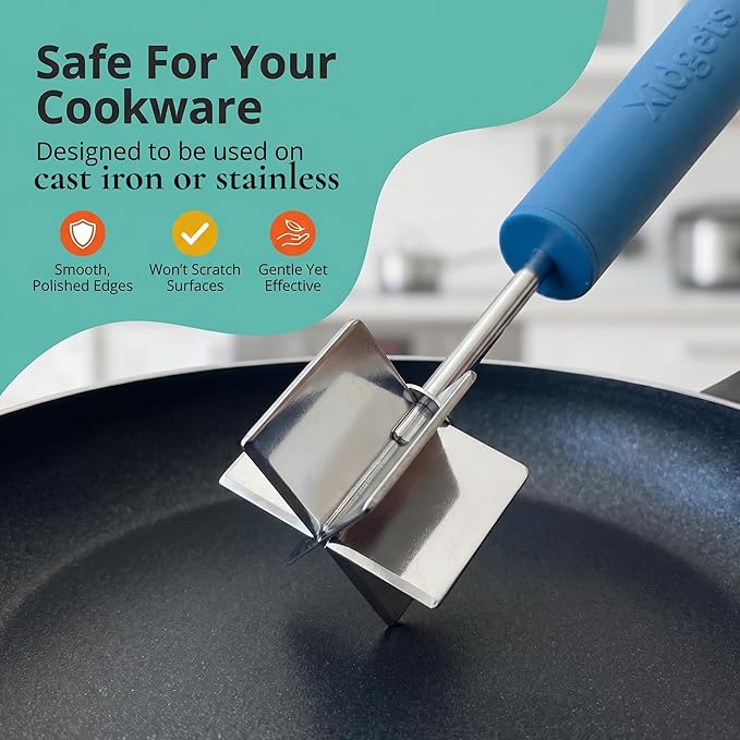 Stainless Steel Meat Chopper & Masher | Dishwasher Safe| 6-Blade Ground Beef Chopper Tool | Hamburger Smasher | Oversized Ergonomic Handle | Soft Grip - 9" (Lagoon Blue)