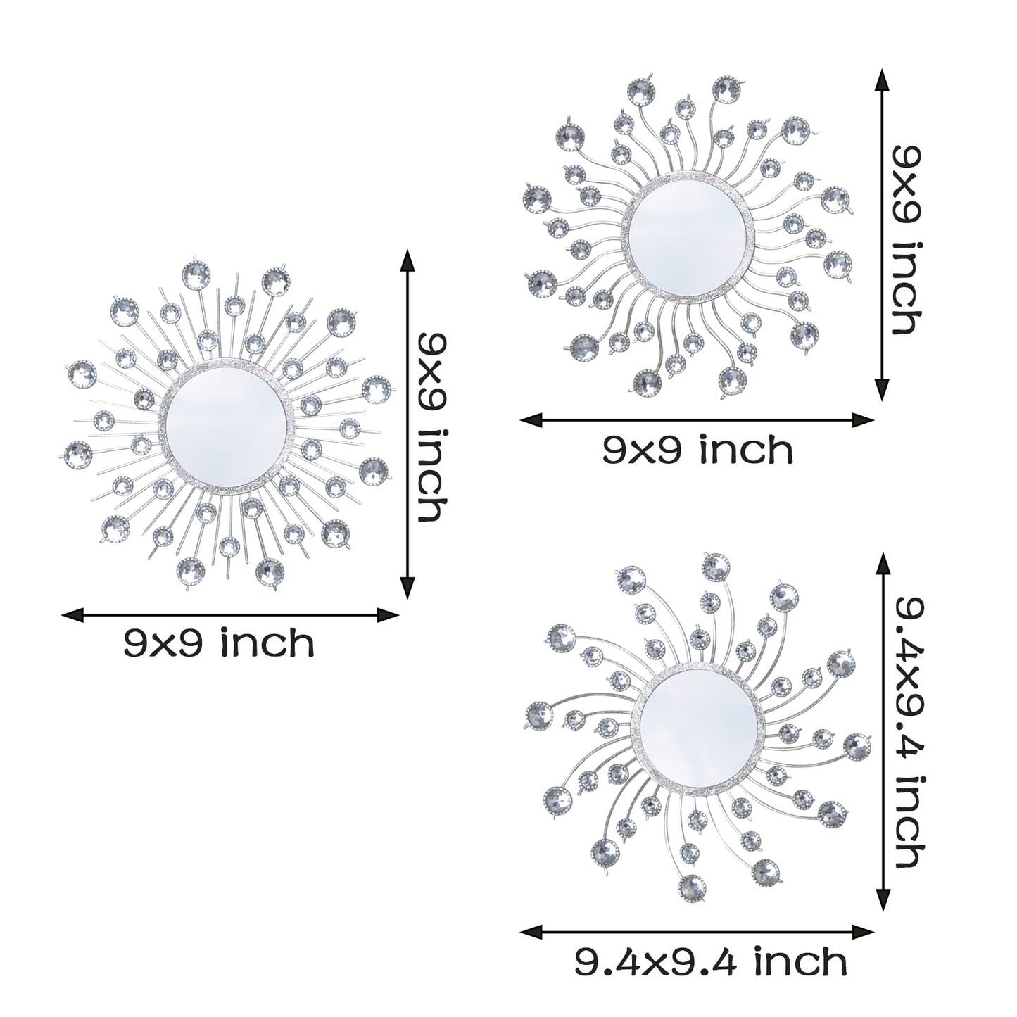 Mirror Wall Decor Metal Sun Mirror Home Decoration Wall Art Decorative Suitable for Living Room Bedroom Bathroom Entryway