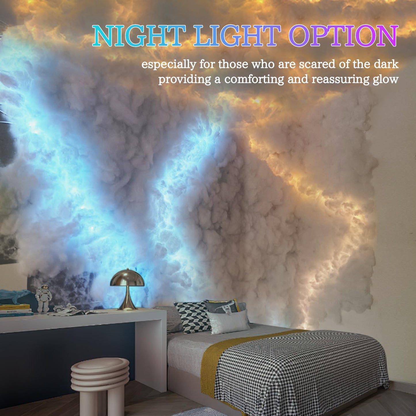 FUSLITE , 3D Thundercloud LED Light Cotton Lightning Cloud Colorful Atmosphere Night Light, DIY Creative Cloud Lights Gaming Room Garage Club Bar dj Party Light,16 Feet