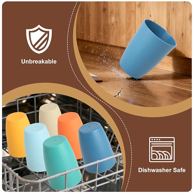 SINOGE Premium Wheat Straw Cups Unbreakable Drinking Glasses | Set of 6 | Alternative to Plastic Cups Reusable Water Glasses Dishwasher and Microwave Safe Drinking Cups 12 oz - MultiColor