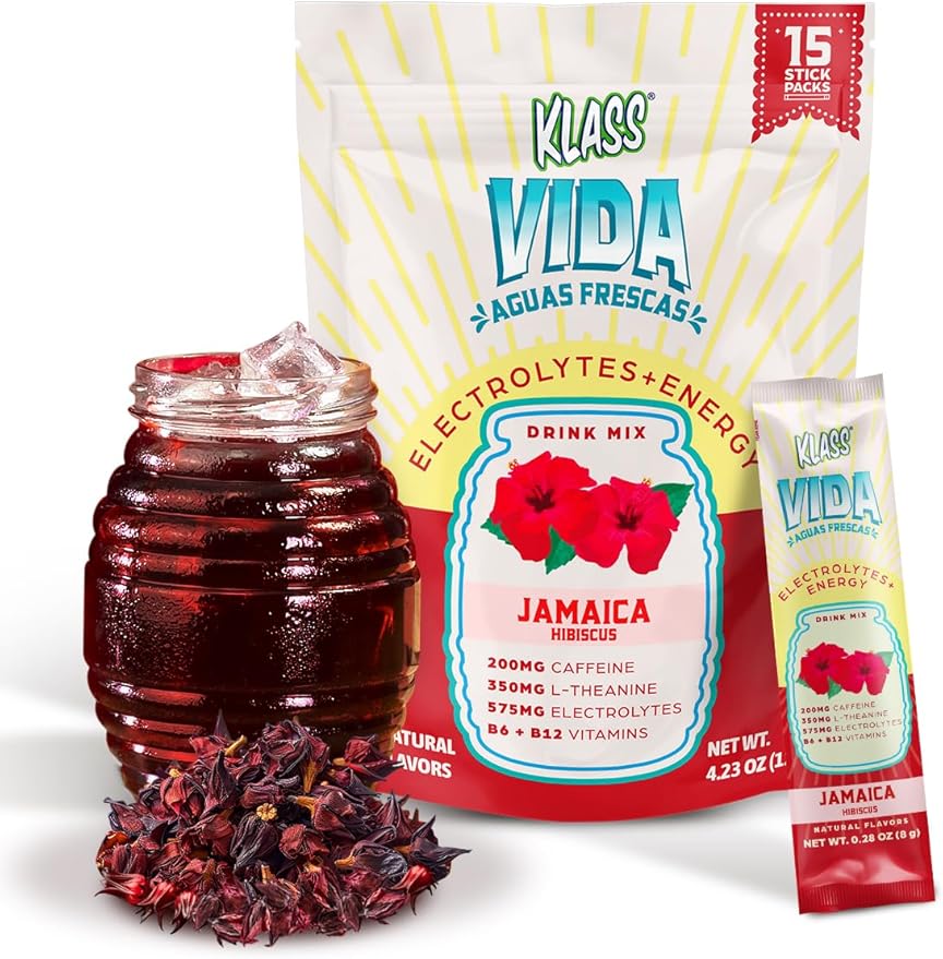Hydration + Energy Electrolyte Drink Mix ??Hibiscus Agua Fresca Flavor | Sugar-Free Powder with Caffeine, L-Theanine, Coconut Water & Minerals | 15 Single-Serve Stick Packs, Low Calorie