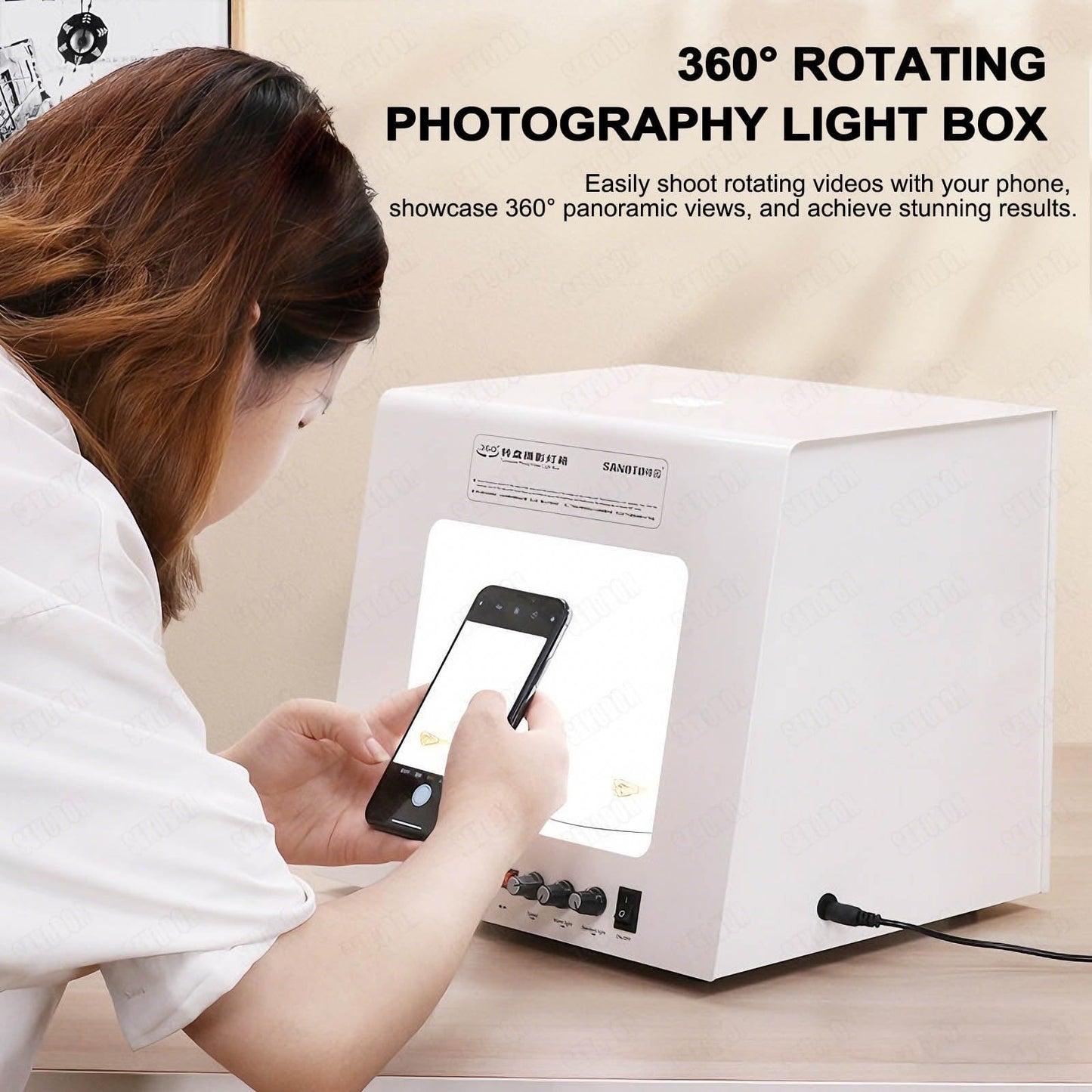 Professional Jewelry Photography Light Box Kit with 360°Dimmable Rotating Turntable, Gold Silver Softbox Photo Studio, Stunning Images, Support Jewelry Hanging or Placing, CRI>92%(Tv30)