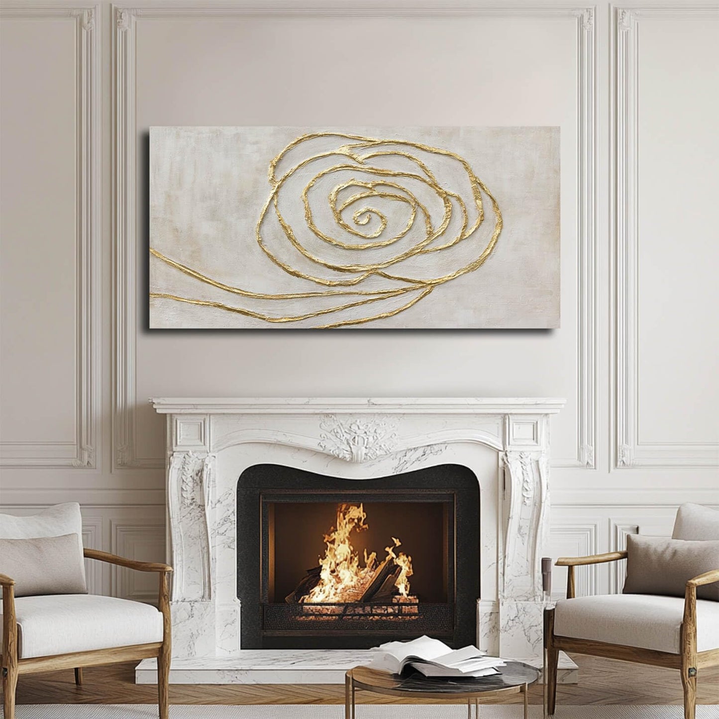 XIANSHOU Textured Wall Art Pictures Line Wall Paintings Beige and Gold Wall Decor for Walls 24"x48" Artwork for Bedroom Office Decorations