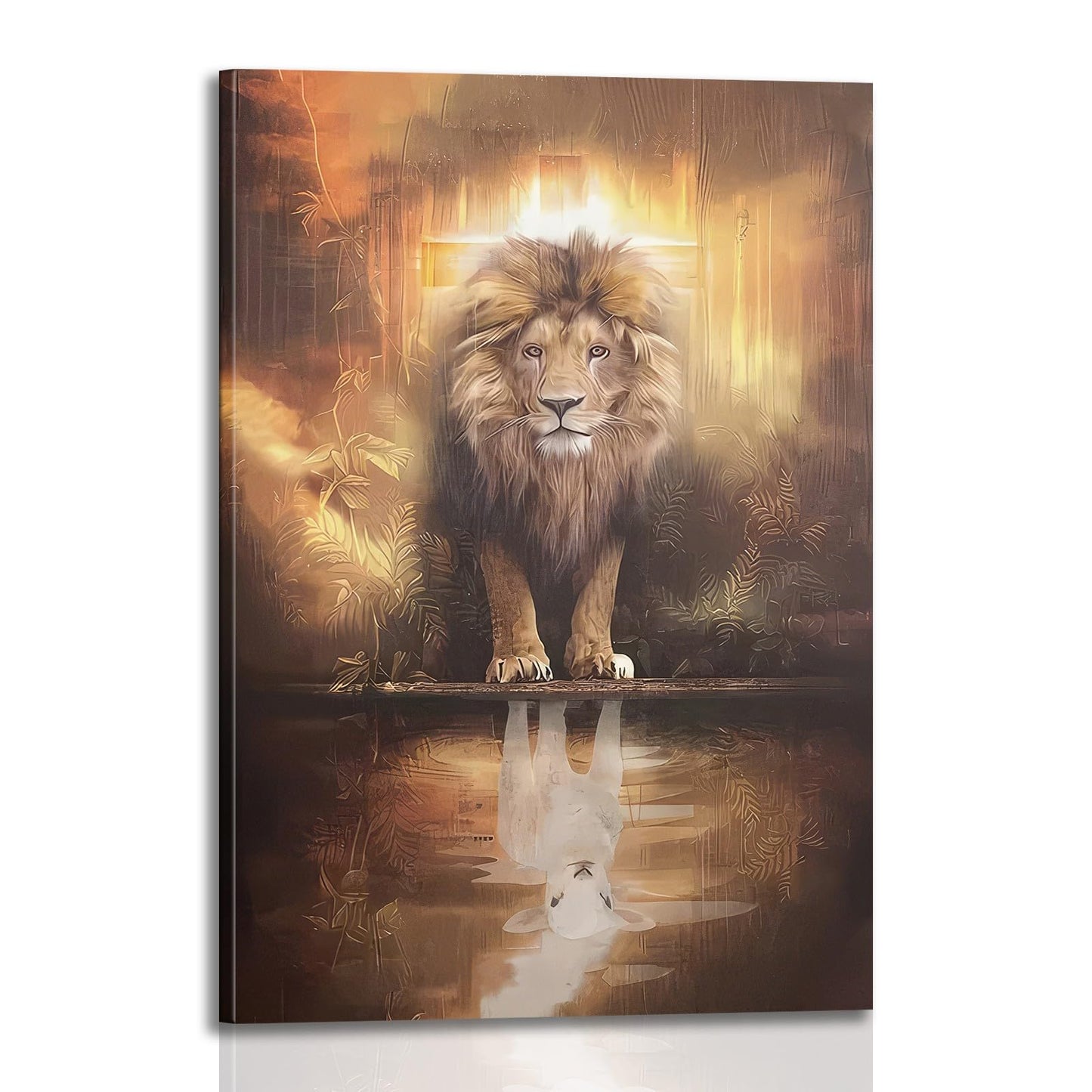 Framed Animal Print Majestic Lion Canvas Wall Art Spiritual Jungle Poster Inspirational Christian Painting Nature Wildlife Gallery Wrap Print for Home Decor 12x16 Inch Ready to Hang