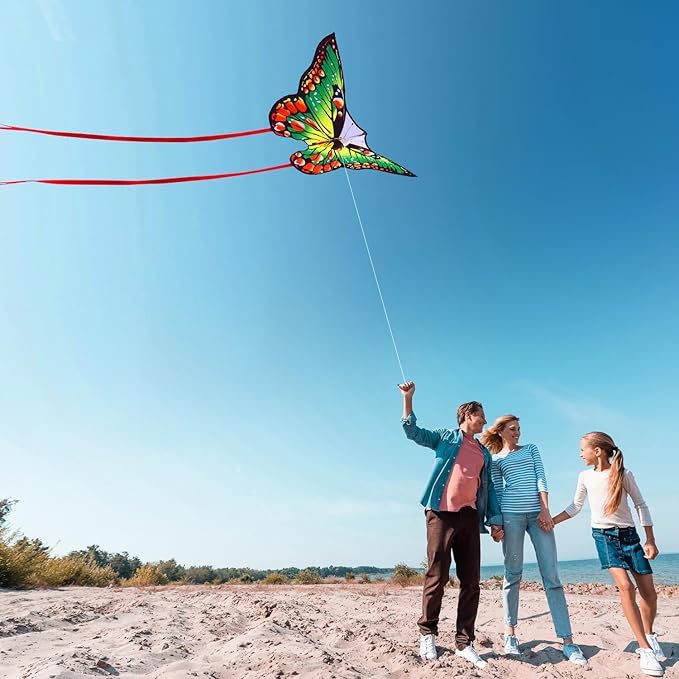 HONBO Butterfly Kites for Kids & Adults,55" x 28" Large Beginner Kite for Kids Ages 4-8,Easy to Fly for Beginners, Each Kite with 300ft Line Handle,Beach Kites for Outdoor Activities & Family Trip