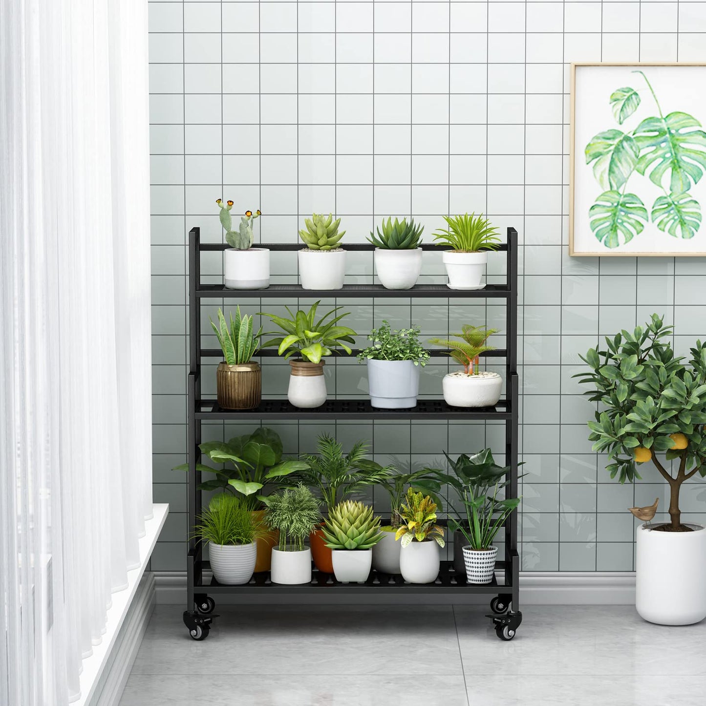 YIZAIJIA YIZAJIA Plant Stand Indoor 3 Tier Metal Outdoor Tiered Stands Shelf With wheel for Multiple Plants Potted Ladder Plant Holder Table Plant Pot Stand for Window Garden Balcony Living Room