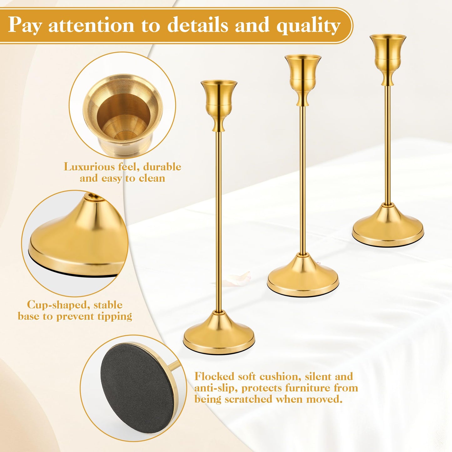 3PCS Candlestick Holders, Taper Candle Holder for Candlesticks, Metal Taper Candle Holders Glaceful Decor Set for Wedding Centerpieces, Christmas, Birthday Party, Holiday Dinning Table Décor