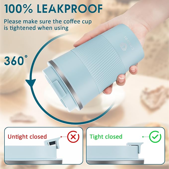 CS COSDDI 12 oz Stainless Steel Vacuum Insulated Tumbler - Coffee Travel Mug Spill Proof with Lid - Coffee Cups for Keep Hot/Ice Coffee,Tea and Beer (3rd pale blue)