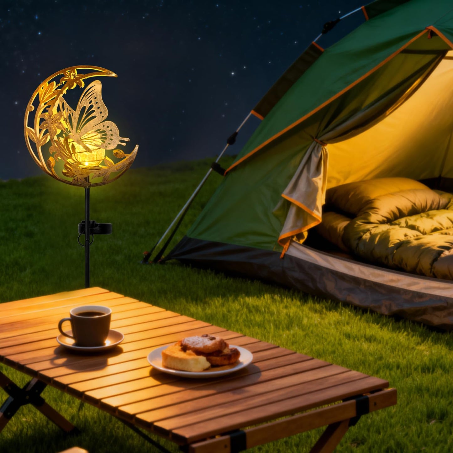 ShangTianFeng Butterfly Lights Outdoor Decor - Moon & Bird SolaGardenLights Waterproof, Auto On/Off Pathway Lighting for Yard/Lawn/Patio, Handcrafted Metal Solar-Stake-Lights for Outside Decorations