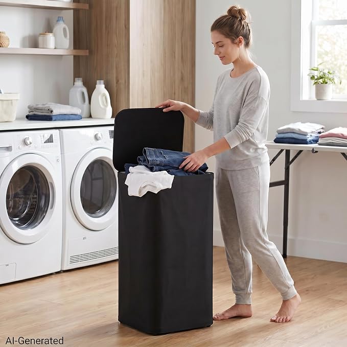 DOKEHOM 100L Laundry Hamper with Lid, Large Collapsible Laundry Basket with Removable Mesh Liner Bag, Collapsible Clothes Sorter for Bedroom, Bathroom, College Dorm, Black