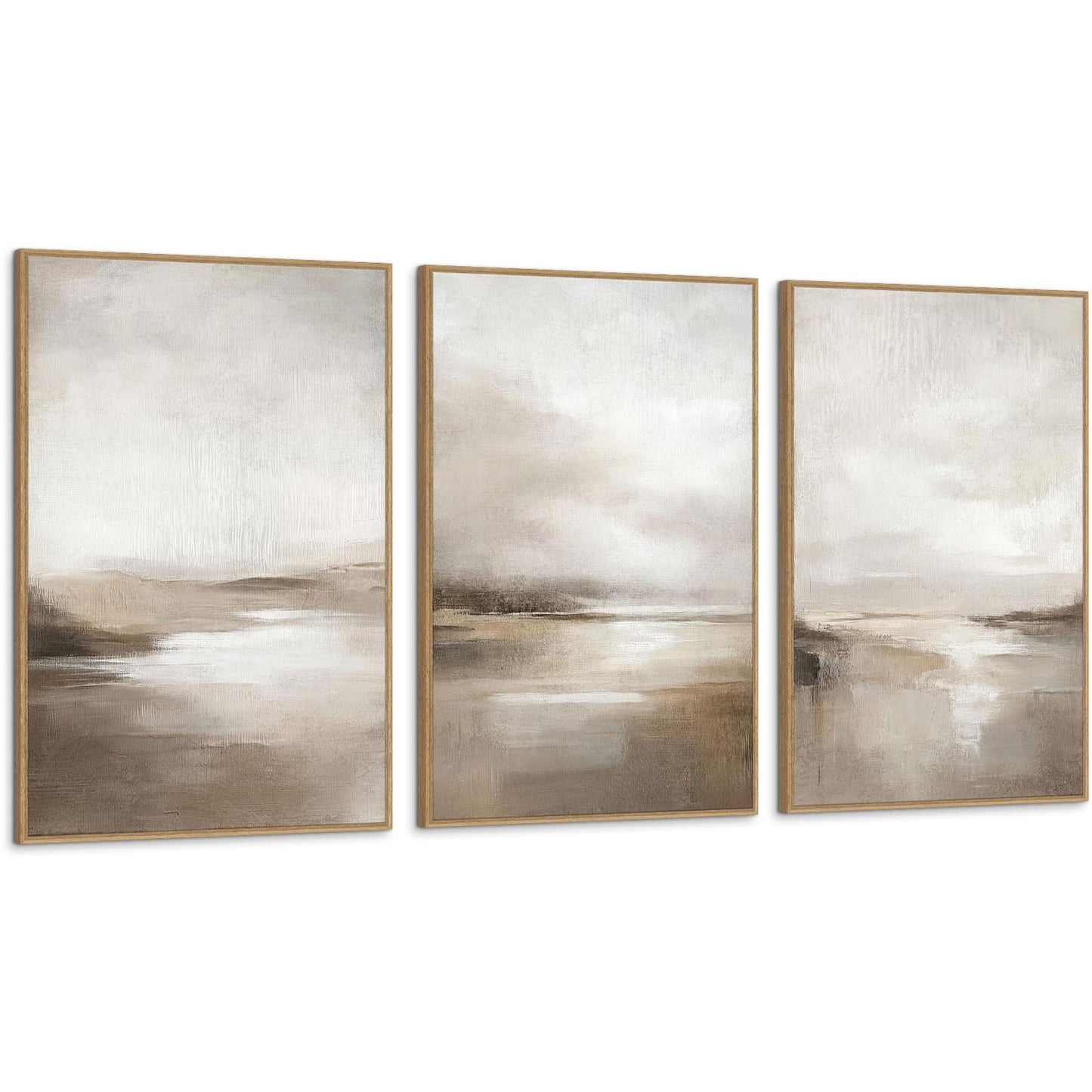 SAFERRYHOME Neutral Abstract Wall Art - Minimalist Framed Canvas Print Set, Landscape Shapes Abstract Illustrations Modern Nordic Calm Decor for Living Room, Bedroom, Bathroom - 3 Panels 24x36 Inch