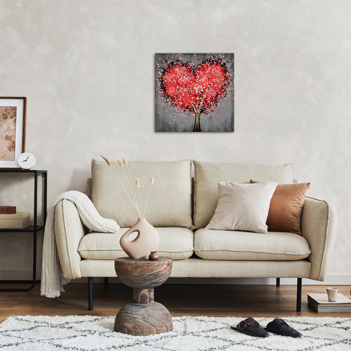 Artsbay Tree of Life Wall Art Red Love Canvas Painting Home Decor Natural Landscape Picturesfor Living Room Bedroom Kitchen Easy Hanging 20" x 20"