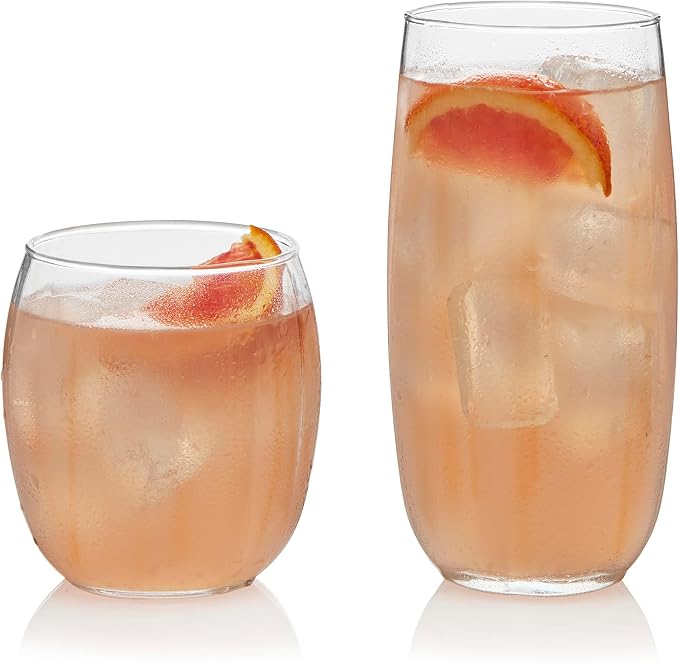 Libbey Samba Rocks and Tumbler Glass Cups Set of 16, All Purpose Everyday Drinking Glasses Set, Dishwasher Safe Modern Glassware Set for Events