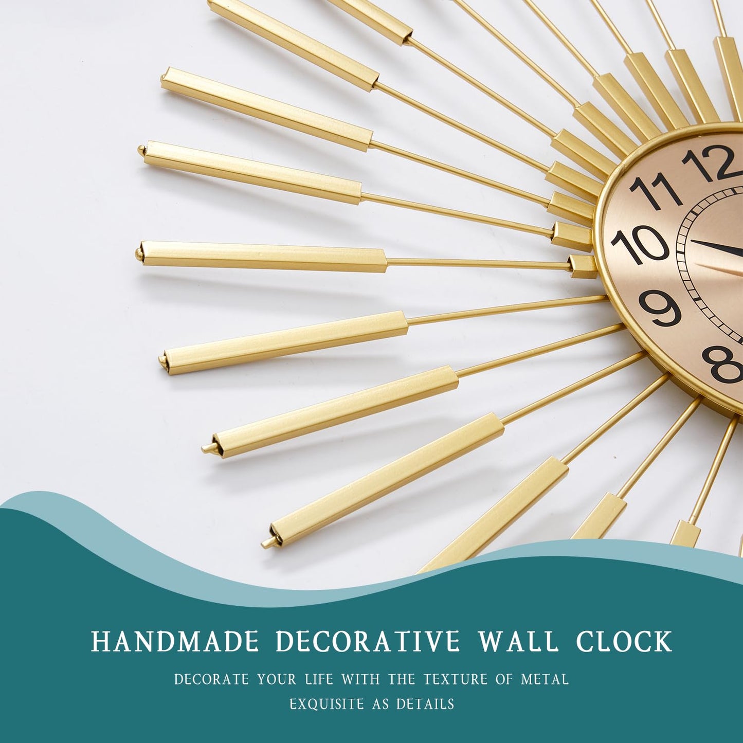 Large Wall Clocks for Living Room Decor 24 Inch Gold Starburst Wall Clock, Silent Non-Ticking Metal Wall Clocks Battery Operated, Mid Century Boho Farmhouse Modern Art Decor for Bedroom Office