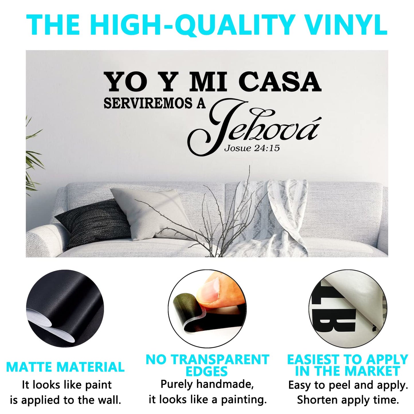 AnFigure Yo Y Mi Casa Serviremos A Jehová, Bible Verse Wall Decal, Living Room Quotes Scripture Christian Prayer Religious Faith Jesus God Bedroom Positive Home Art Decor Vinyl Stickers Espanol 23"x9"