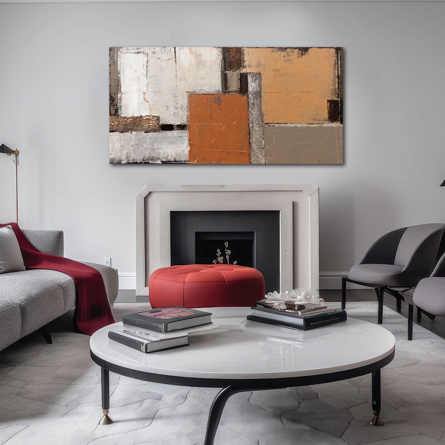 Artexist Orange Abstract Canvas Photo Prints Living Room White Artwork Brown Block Painting for Room 29"x 58" Office Wall Art Bedroom Hallway Decor