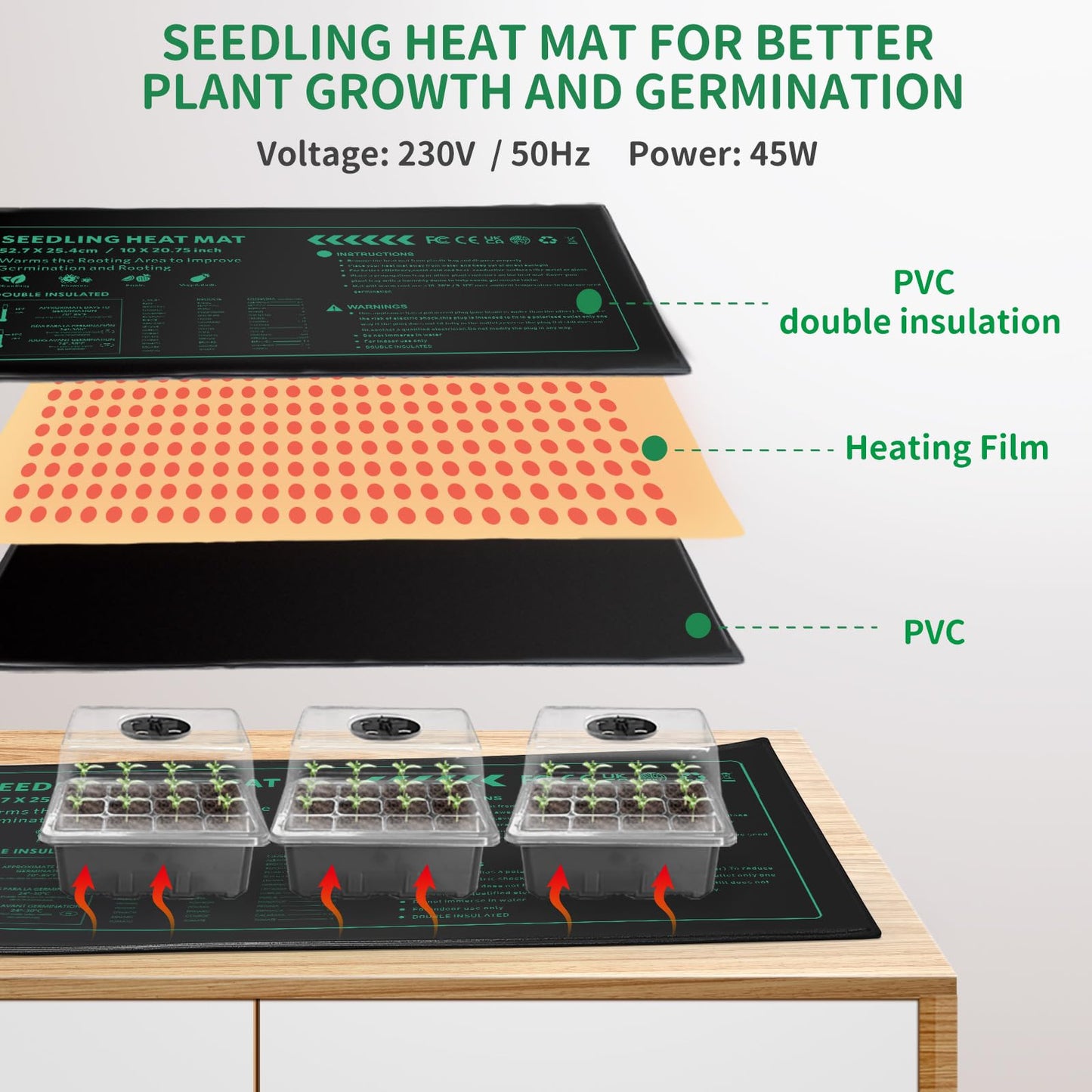 AUPETEK Seed Germination Kit with Heat Mat and Light Humidity Domes, 60 Cell Starter Trays Germination Station Cloning Kit