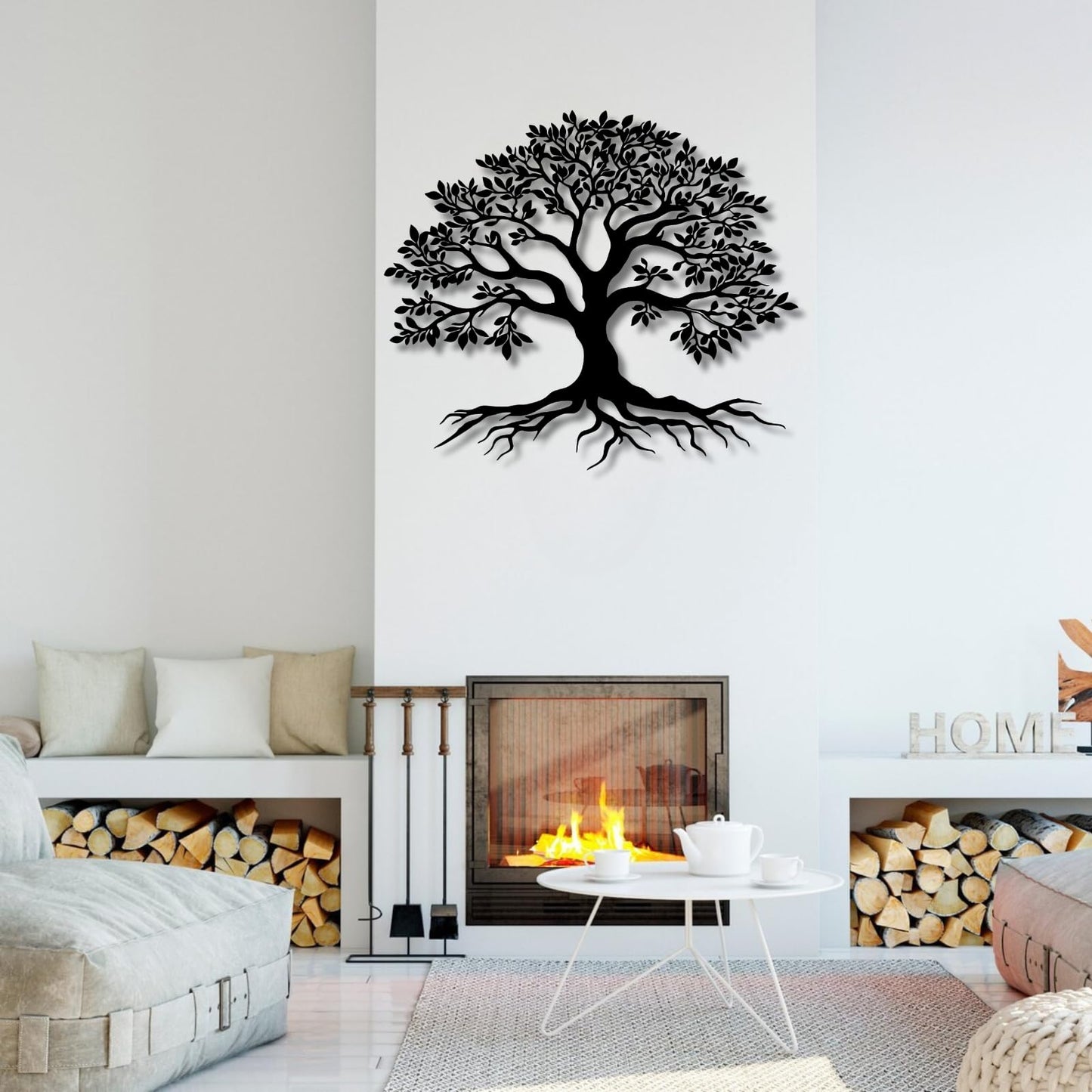VTHTA Large Tree of Life Metal Wall Art,Tree Wall Sign for Living Room Bedroom Indoor Outdoor Garden Home Decoration (Black, 28" Wx24 H/70x61cm, Metal Wall Art)