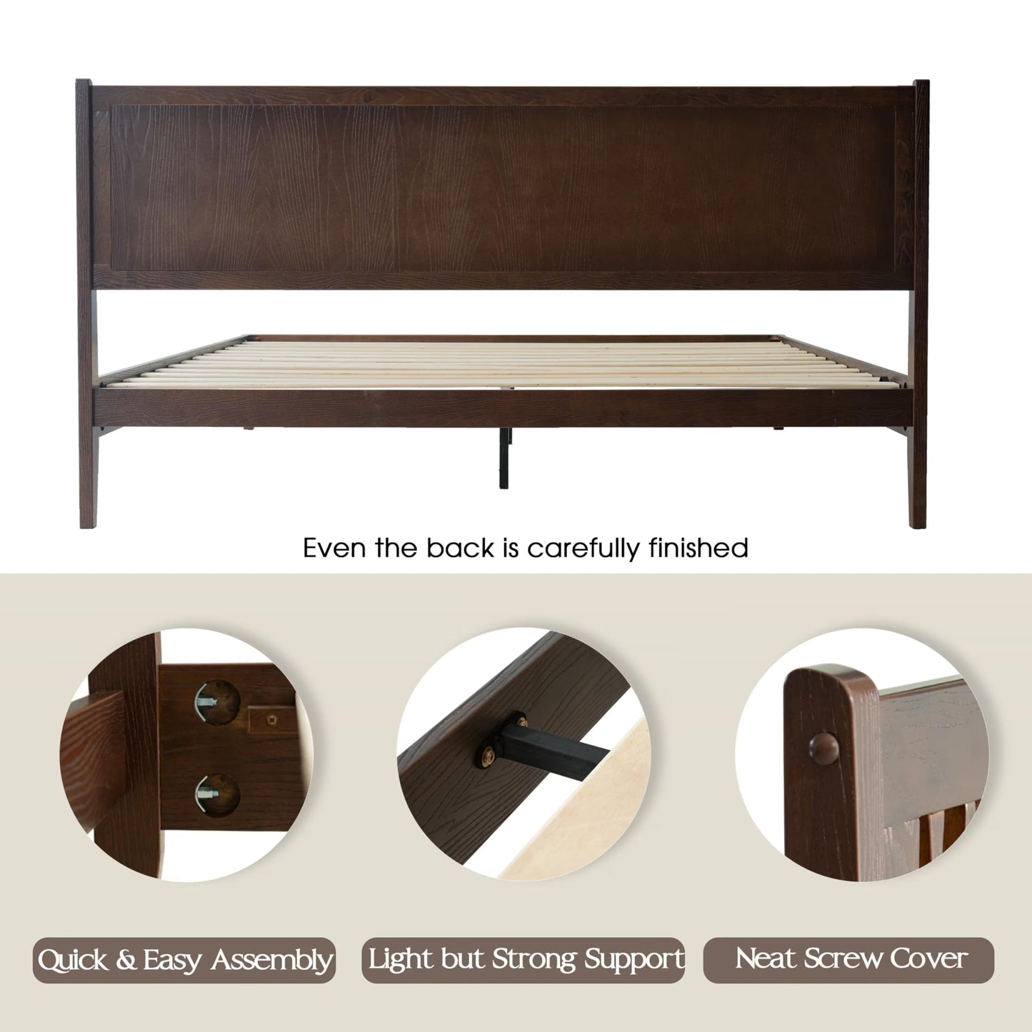 King Size Solid Wood Platform Bed Frame with Headboard & Footboard, 12 Sturdy Slats, Centre Metal Legs, Under-Bed Storage, Anti-Noise & Slip-Free, Easy Assembly, Dark Roast Oak Finish OLK-32