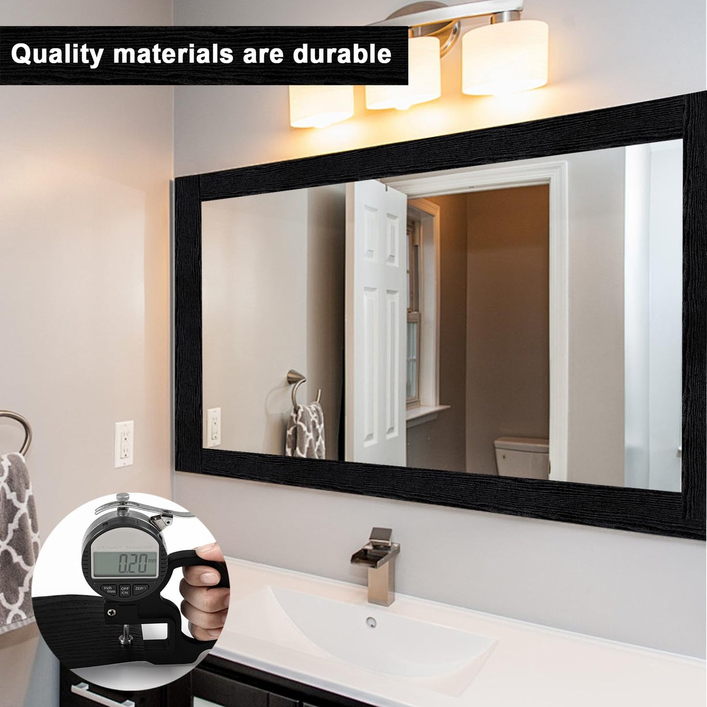 Alened 10M Black Wood Grain Mirror Frame Border Peel and Stick Wallpaper, Removable PVC Waterproof Bathroom Mirror Tape Sticker Trim, Kitchen Wallpaper Self Adhesive Decor Sticker 2" x 393"
