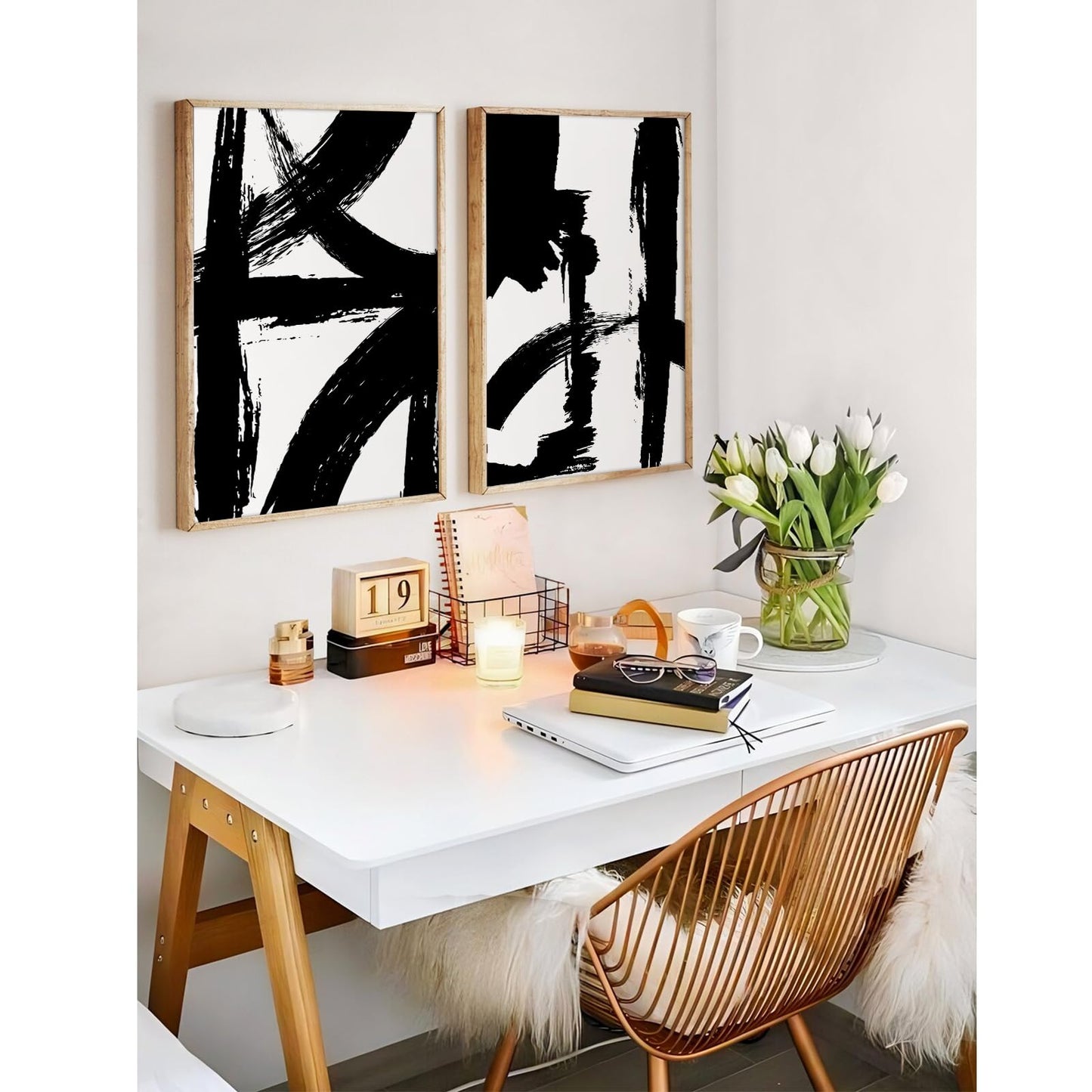 Tocliky Black and White Wall Art Abstract Modern Painting Minimalist Line Canvas Wall Art Decor Black And White Poster Abstract Artwork Prints for Living Room Bedroom 12x16 Inch Unframed Set of 2