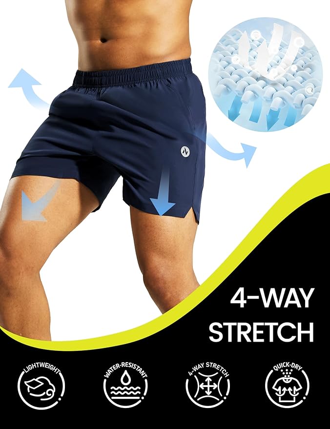 Nepest Men's 5?™â€?Athletic Running Shorts with Pockets, Lightweight Quick Dry Gym Workout Training No Liner Shorts