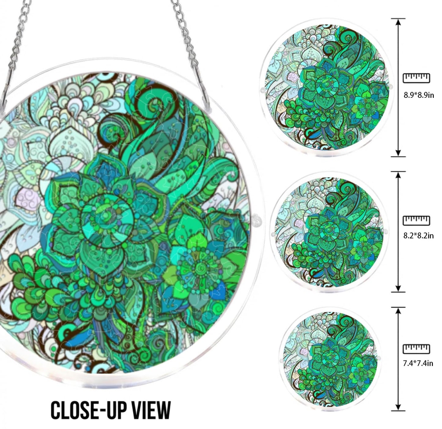 WOODBESTS Acrylic Suncatcher Puzzles, Suncatcher for Doors Garden Window Hanging, Green Mandala Puzzle, Birthday for Lover (M - 8.2 * 8.2 in)