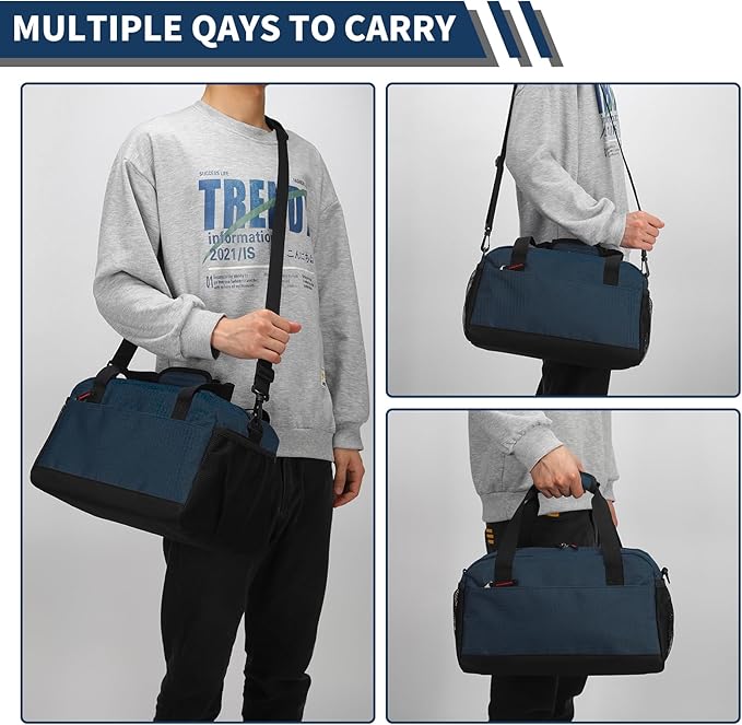 Small Gym Bag with Wet Pocket - 14 inch Mini Duffle Bag for Men & Women Lightweight Carry On Bag for Travel Sport - Navy Blue