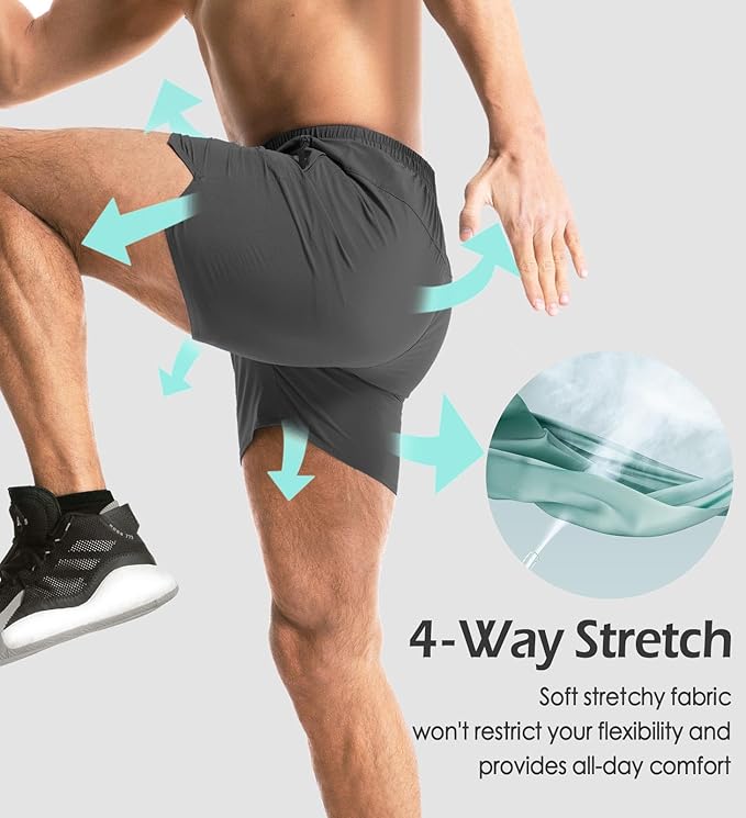 Aolesy Men's Gym Shorts Linerless & Liner - 5" Quick Dry Workout Running Shorts with Zip Pockets Sports Athletic Shorts