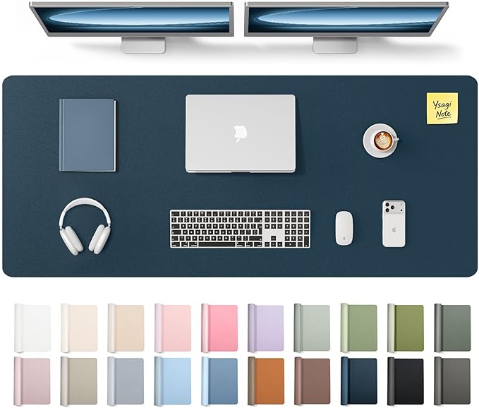 YSAGi Leather Desk Pad Protector, Office Desk Mat, Large Mouse Pad, Non-Slip PU Leather Desk Blotter, Laptop Desk Pad, Waterproof Desk Writing Pad for Office and Home (Dark Blue,55" x 17.2")