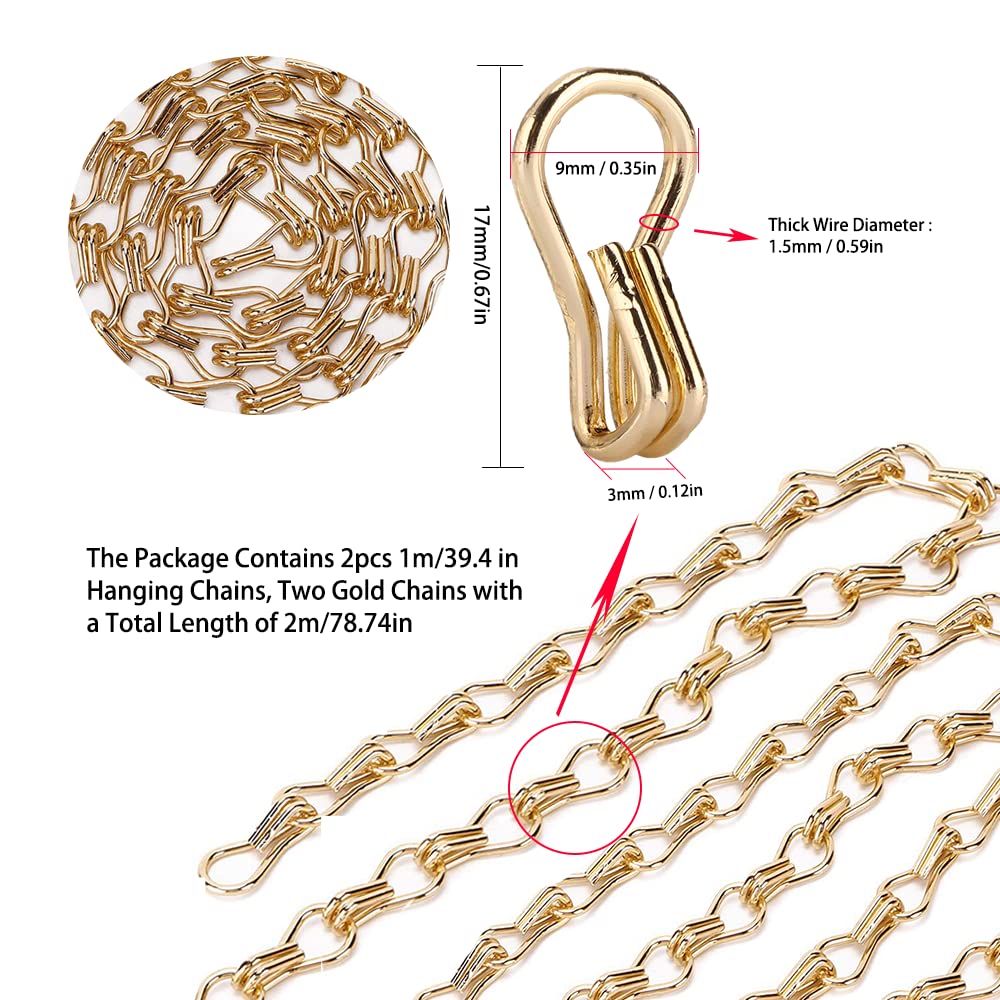 Watris Veiyi 2PCS Decorative Chain, Hanging Gold Chain, DIY Chandelier Decor Chain, Metal Chain for Home Office Decorative (2m/78.74in)