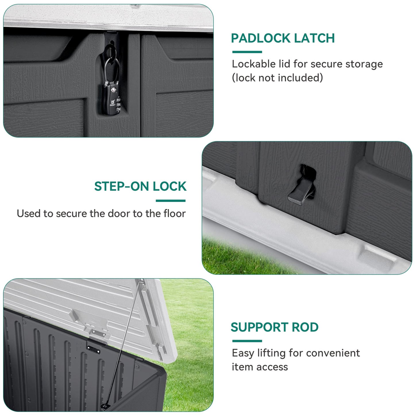YITAHOME Outdoor Horizontal Storage Sheds w/o Shelf, Weatherproof Resin Tool Shed, Multi-Opening Door for Storage of Bike, Trash Cans, Garden Tools, 35 cu ft, Waterproof, Lockable, Dark Gray