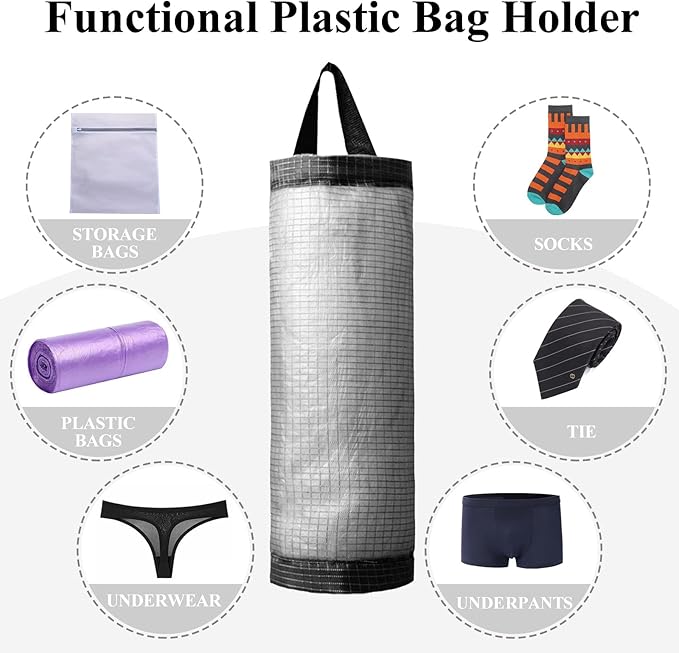 TOGETRUE Plastic Bag Holder, Mesh Grocery Bag Holder Hanging Storage Bag Dispenser (Dark Grey 2 Packs)