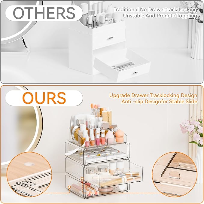 Yieach 5 Tier Clear Acrylic Makeup Organizers with Drawers,Tiered Countertop Make up Storage Organizer for Dresser Top and Bathroom Vanity,Plastic Makeup Stand for Brush,Skincare,Beauty Organizers