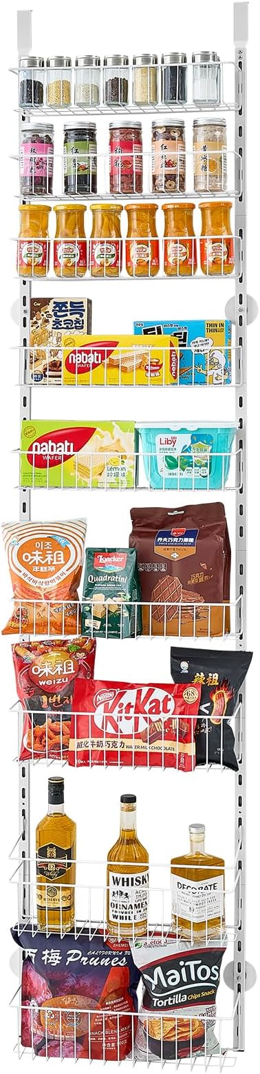 VEVOR Over the Door Pantry Organizer, 9-Tier Pantry Organization and Storage, Heavy-Duty Steel Hanging Spice Rack, Adjustable Wall Seasoning Shelves, for Home Kitchen Laundry Room Bathroom, White