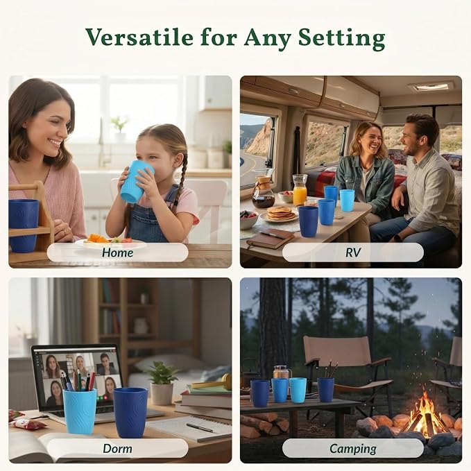 Homienly Wheat Straw Cups 16oz,Unbreakable Cups-6 PCS Freezer and Dishwasher Safe Cups for outdoor gatherings,Picnic,Travel-Blue Sky