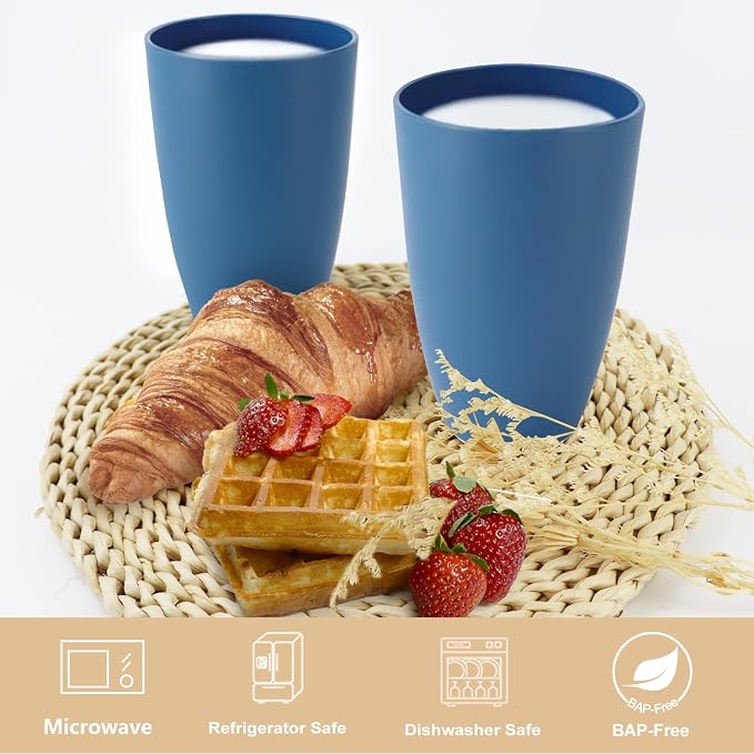 PYRMONT Wheat Straw Cups 20 Oz Alternative Plastic Cups Set of 6 Unbreakable Big Cups for Kitchen Dishwasher & Microwave Safe Large Water Cups for Coffee,Smoothie,Lemonade-Blue