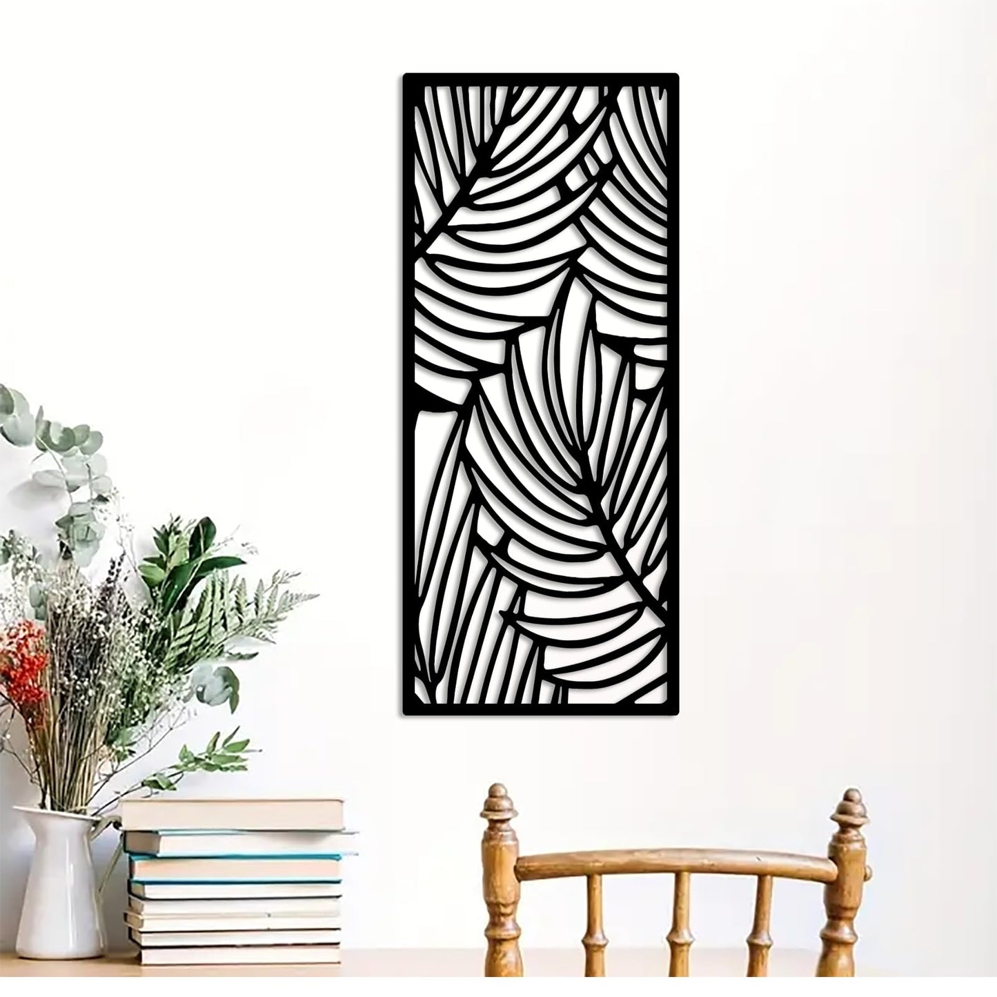 DUOOLN Metal Leaf Wall Decor Art, Minimalist Bohemian Tree Branches Leaves Sculpture Silhouette Ornament Hanging Sign for Home Balcony Garden Living Room Christmas Housewarming Gift-16.9 * 7.28in