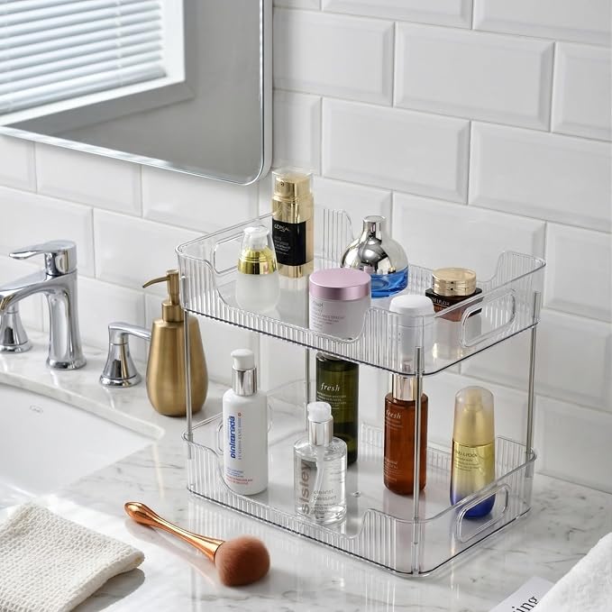 2 Tier Bathroom Counter Organizer, Bathroom Counter Shelf, Vanity Organizer Countertop, Skin Care Organizer, Makeup Perfume Organizer for Bathroom Tray, Cosmetic, Dresser, Kitchen