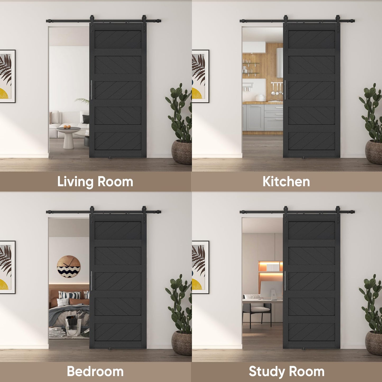 JUBEST 36" x 84" Barn Door, Slding Barn Door Kit Wave-Shape Barn Door Panel with Hardware Kit Include, Easy Installation, Solid Wood, MDF & PVC Covered, Black
