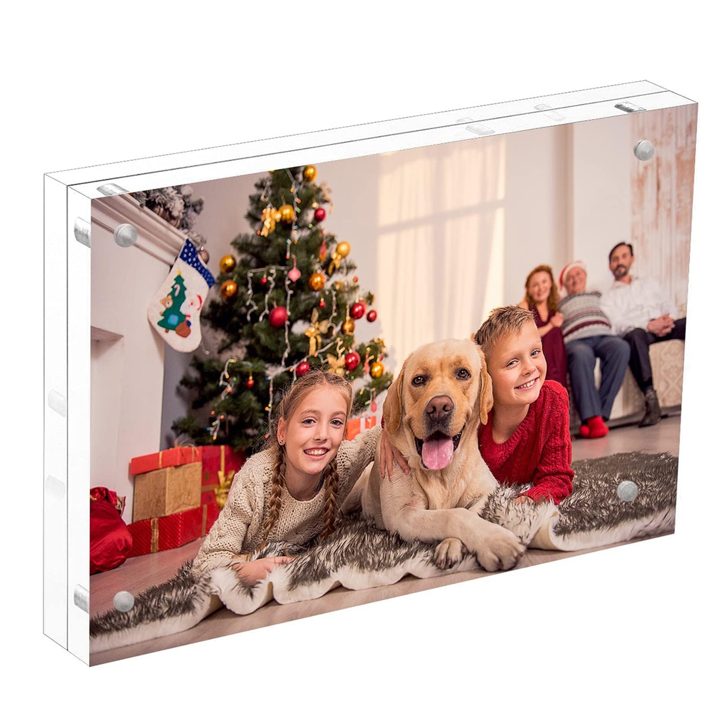 NIUBEE 4x6 Acrylic Picture Frame, Photo Frame 20% Thicker Block,Clear Frameless Acrylic Frames Double Sided,Magnetic frames for Desktop Display