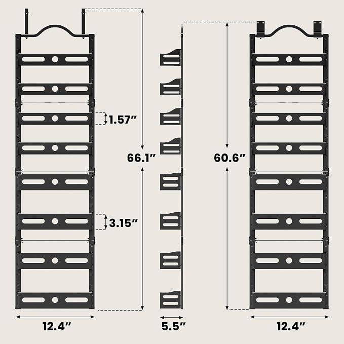 8-Tier Pantry Door Organizer, 2 IN 1 Wall Mount or Over The Door Pantry Organizer, Door Spice Rack with Adjustable Baskets, Over Door Organizer for Kitchen (12.4"W x 5.5"D x 66.1"H,1 Pack, Black)