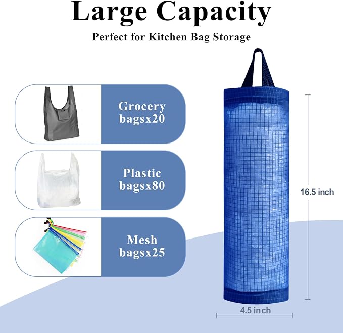 TOGETRUE Plastic Bag Holder, Mesh Grocery Bag Holder Hanging Storage Bag Dispenser (Navy Blue 2 Packs)