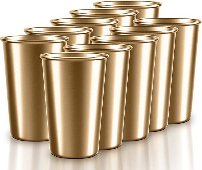 5 Pack 16 oz Stainless Steel Pint Cups,Stainless Steel Cup,Pint Cup Tumbler，water Tumbler,Stackable,Reusable,BPA Free (16oz-10pack-Gold steel)