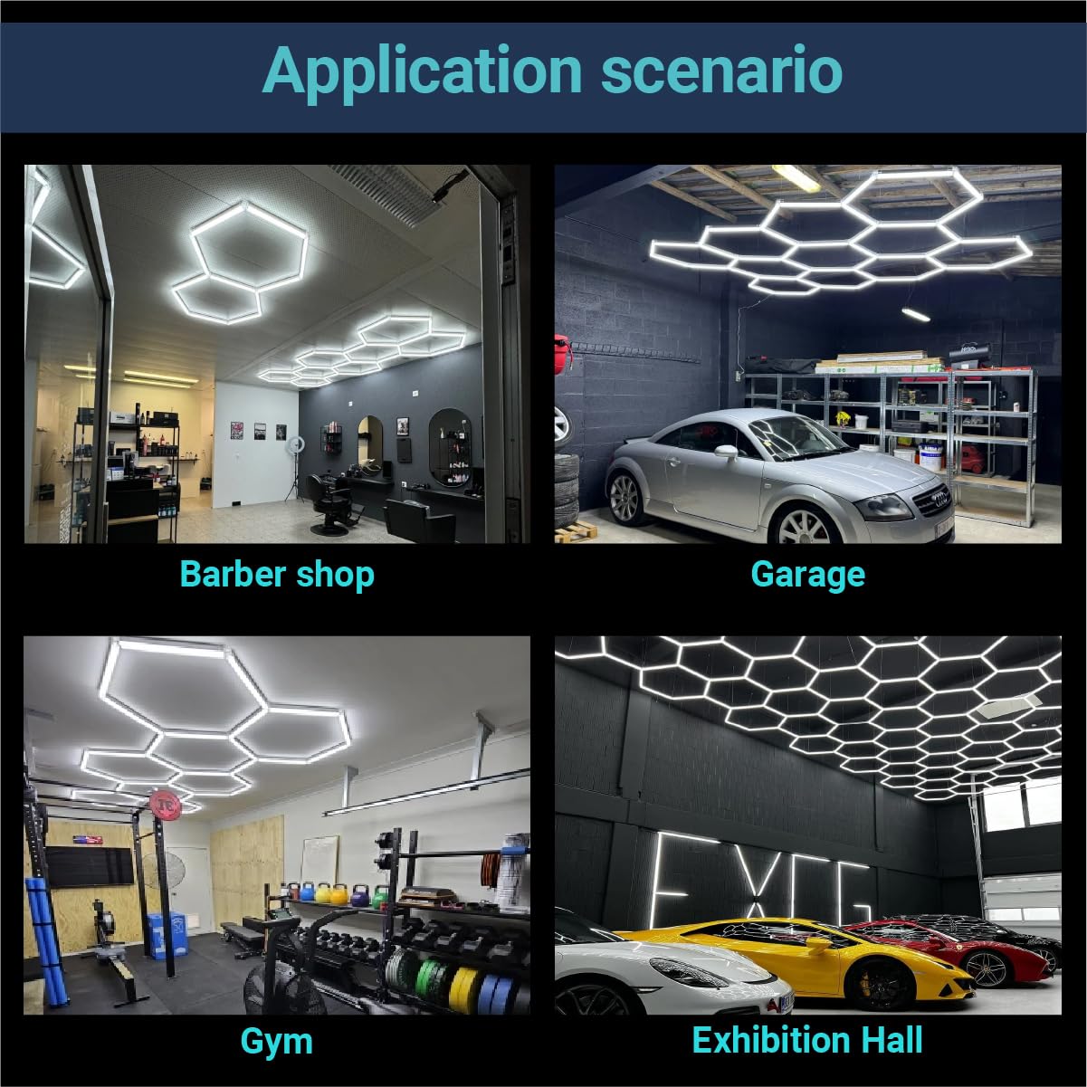 cezelux Hexagon Garage Lights: 68 Pack 17 Honeycomb Hexagon LED Light 6500K 60500LM 550W 5X2.4m Garage Lights Ceiling LED Wall Lighting for Gym Basement Warehouse Car Detailing Salon Workshop