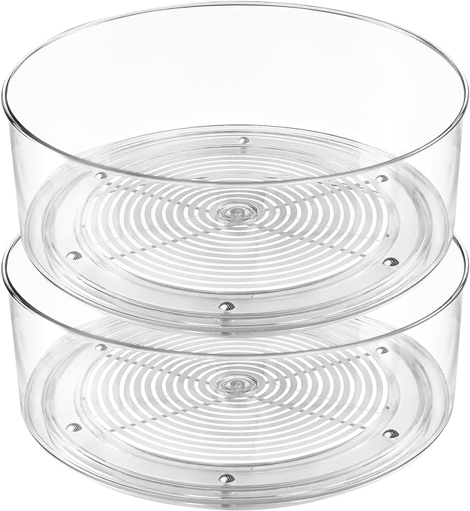 Lazy Susan Organizer, 2pcs 360 Degree Rotating Turntable Organizer, Round Plastic Clear Lazy Susan Turntable Food Storage Container for Kitchen, Fridge Organizer